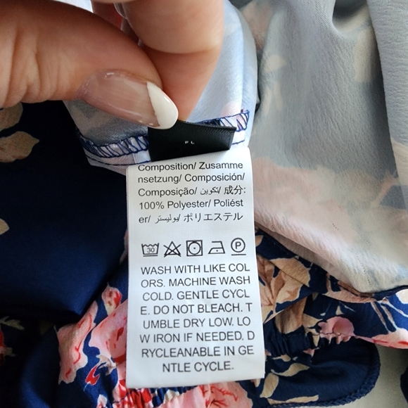 Womens Blouse Top Small Navy Blue Floral Ruffle Off-Shoulder - Picture 5 of 5